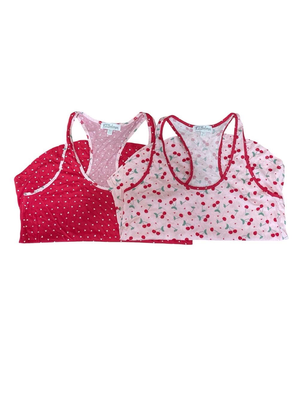 Bundle of 2 PJ Salvage Red Pink Hearts Cherry Racerback Tank Sleepwear Size S